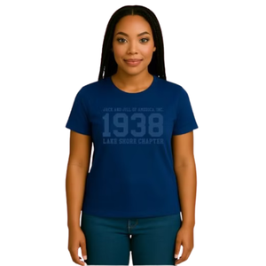 เสื้อยืดกราฟิกสีน้ำเงินกรมท่าสำหรับผู้หญิง ปี 1938 สวมใส่สบายๆ ทุกวัน สตรีทแวร์ สไตล์ชีวิตประจำวัน เสื้อผ้าแฟชั่นเนื้อนุ่ม ใส่ได้ทุกวัน - Product Image 1