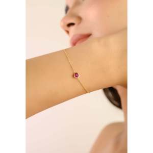 14K Solid Gold Heart <b>Ruby</b> Chain <b>Bracelet</b>-Rose Gold Plated 18cm - Product Image 6