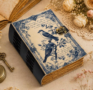 Vintage Bird Journal with <b>Lock</b>, Antique Floral Botanical <b>Diary</b>, Deckle Edge Pages - Product Image 2