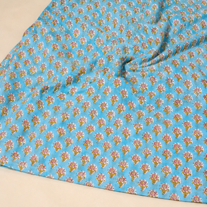 Hand Block Printed Cotton Fabric Sky Blue Floral Buta Pattern Soft Breathable Dress <b>Material</b> for Kurta <b>Sewing</b> Home Decor - Product Image 6