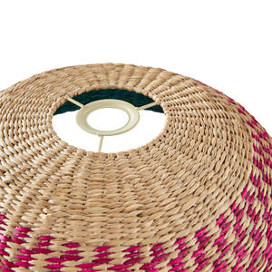 Abat-jour en rotin tricolore, abat-jour suspendu tissé rayé, abat-jour en forme de dôme peu profond bleu sarcelle et rose - Product Image 3