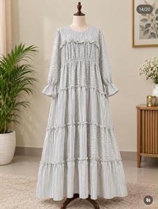 Vestido Maxi de Algodón Floral Ssumaira con Volantes y Capas, Kurti Casual para Mujer, Estilo Étnico de Verano, Georgette Chiffon Sin Arrugas - Product Image 1