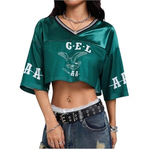 Women's White Mesh <b>Crop</b> <b>Top</b> V-Neck 99 Number Print Star Sleeve Hip Hop Style Breathable Jersey Tank <b>Top</b> - Product Image 5