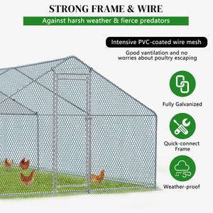 Grand enclos métallique 20 x 10 pieds pour poulets, volailles, lapins, chats, chiens, avec couverture imperméable pour poulailler et abri de ferme - Product Image 6