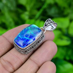 Blue Triplet <b>Opal</b> <b>Pendant</b> Handmade 925 Sterling Silver Vintage Gemstone <b>Pendant</b> Charm for Women - Product Image 2