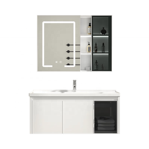 Nouvelle vanité de salle de bain moderne de 32 pouces armoire à miroir en aluminium blanc armoire de salle de bain intelligente <span class=keywords><strong>hd</strong></span> pour hôtel - Product Image 2