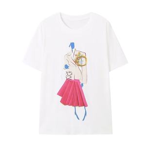 Camiseta de Mujer con Estampado Gráfico, Estilo Urbano, Holgada, Informal, de Algodón, Manga Corta - Product Image 1