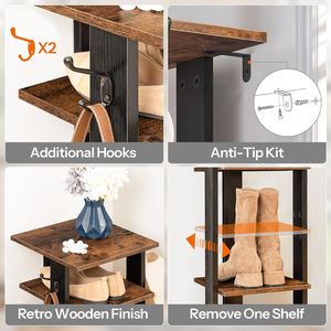 Zapatero Vertical de 8 Niveles, Organizador de Almacenamiento de Madera con Ganchos, Ahorro de Espacio, Torre de Zapatos para Entrada, para 8 Pares de Zapatos - Product Image 3