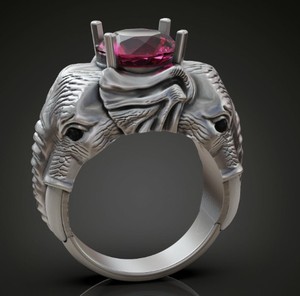 Bague de luxe en argent sterling 925 avec tête d'éléphant, pierre rose, design royal animal, bijoux pour hommes et femmes - Product Image 1