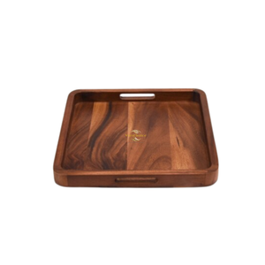 Plateau de service carré en bois traditionnel écologique, en bois massif naturel, fabriqué à la main pour servir du café, du thé et des aliments - Product Image 4
