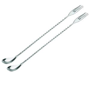 Ensemble de 2 fourchettes et cuillères à cocktail en acier inoxydable à long manche torsadé, élégants agitateurs à boisson - Product Image 1