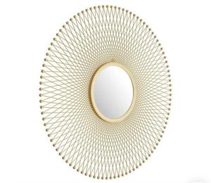 Contemporary Round Brass Wall <b>Mirror</b> With Geometric Sunburst Design Handmade Decorative Accent For Living Room Bedroom - Product Image 6