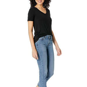 เสื้อยืดผ้าฝ้ายออร์แกนิค 100% สำหรับผู้หญิง สีดำ คอวี ระบายอากาศได้ดี เสื้อผ้าฤดูร้อนสำหรับเด็กผู้หญิงและผู้หญิง เสื้อยืด 2026 - Product Image 4