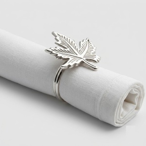 Silver Metal Maple Leaf Napkin Rings Wholesale Zinc Alloy Leaf Shaped Napkin Holder Buckle For Wedding Party Hotel <b>Table</b> Decor - Product Image 1