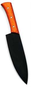 Couteau de chef artisanal noir avec revêtement, manche en bois de cerisier naturel, outil de découpe culinaire - Product Image 4
