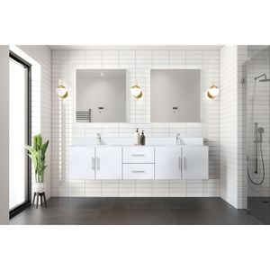 Glossy White 80 In. Double Bath <b>Vanity</b> with 22 In. D White Quartz Top and 30 In. LED Mirrors <b>Bathroom</b> <b>Vanities</b> - Product Image 3
