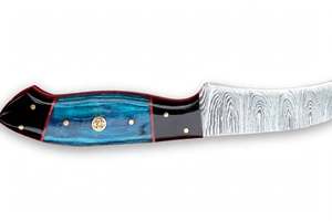 Couteau utilitaire artisanal en acier Damas à pointe traînante, manche en bois bleu, outil de découpe pour barbecue extérieur - Product Image 1