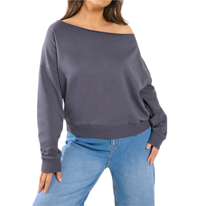 เสื้อสเวตเชิ้ตผู้หญิงไซส์ใหญ่ เสื้อสเวตเชิ้ตเปิดไหล่ ผ้าเจอร์ซีย์สวมใส่สบาย แขนยาว - Product Image 6