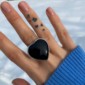 Anillo de Ónix Negro en Forma de Corazón Natural, Plata de Ley 925, Anillo de Compromiso con Piedra Preciosa Natural, Joyería de Lujo, Regalo - Product Image 1