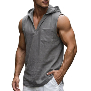 Blank Cotton <b>Blended</b> Men's Sleeveless Hoodie V Neck Fitness Muscle Tank Top Wholesale Rates Custom Made Design Tank Tops For Men - Product Image 6