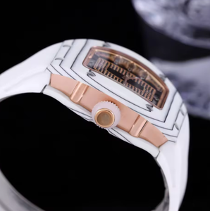 High Quality Luxury Tonneau Skeleton Diamond Automatic Women's <b>Watch</b> Ceramic <b>Case</b> Silicone Strap Mechanical Wristwatch - Product Image 4