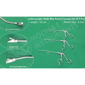 ชุดเครื่องมือผ่าตัดข้อต่อแบบส่องกล้อง Moona E.N.T Instruments Arthroscopic Wide Bite Punch Forceps Set 3 ชิ้น ขนาด 13 ซม. 4 มม. พร้อมด้ามจับตรงและด้ามจับโค้ง ได้รับการรับรองมาตรฐาน CE - Product Image 1