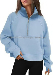 Sudadera con Capucha y Cuello Alto para Mujer, Estilo Deportivo, Media Cremallera, Estilo Europeo Americano, Holgada, Lisa, para Otoño e Invierno - Product Image 5