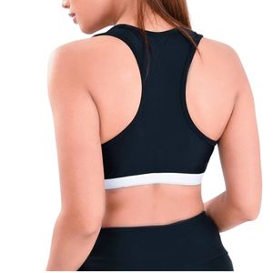 Women <b>Navy</b> Blue Sports Bra Racerback Crop <b>Top</b> Athletic Tank with White Band Sleeveless Workout Yoga Fitness Training - Product Image 6