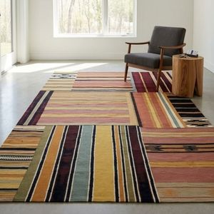 Tapis rectangulaire patchwork très vendu, en laine et acrylique, fait main, style bohème, antidérapant, pour salon - Product Image 4