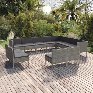 Set salotto da 12 pezzi in Poly Rattan grigio con cuscini per uso giardino - Product Image 1