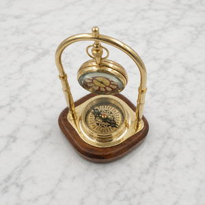 Premium Brass Desk <b>Clock</b> with Compass Wooden Base Vintage Antique Nautical Table <b>Clock</b> Decorative Home Office Timepiece - Product Image 3