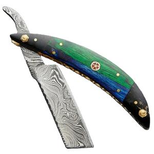 Jexmoo - Navaja de Afeitar Recta de Acero de Damasco Tradicional Hecha a Mano y Personalizada para Barberos, con Funda de Cuero, Regalo para Padrinos de Boda - Product Image 4