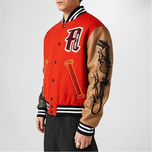 Veste universitaire rouge personnalisée en laine et cuir, veste de baseball avec patch brodé, fabricant OEM - Product Image 1