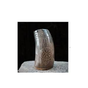 Jarra Vikinga Hecha a Mano de Cuerno de Búfalo en Forma de Campana con Acabado Natural y Relieve para Cerveza al por Mayor - Product Image 4