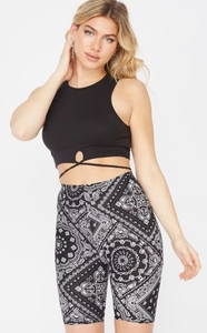 Ensemble de vêtements de sport pour femmes en tricot, haut court sans manches, short au-dessus du genou, imprimé, respirant, sportif, pour la gym et le yoga - Product Image 1