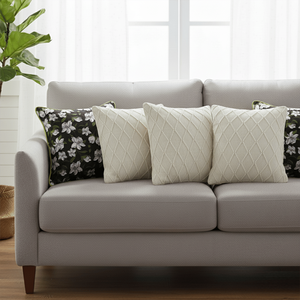 SOGA Elegant Textured 5PC Black Floral and Cream Cable Knit Diamond Cushions Set <b>Decorative</b> & Throw <b>Pillows</b> - Product Image 3