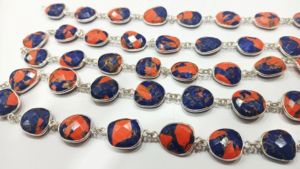 Natural Carnelian lapis <b>Copper</b> Turquoise Free Shape Briolette 10-15mm Bezel Connector <b>Chain</b> - Product Image 3