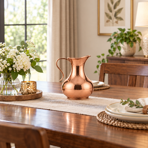 Carafe à eau artisanale en cuivre pur, élégante carafe en cuivre poli, vaisselle ayurvédique pour la santé, décoration de table à manger à la maison - Product Image 3