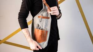 Leather Sleeveless <b>Bib</b> Apron with Multiple Pockets Reusable for Workwear Use Gray and Brown Color - Product Image 2