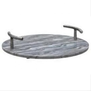 White Marble Serving Tray Gold Platted Handle Round Marble Base with Metal Gold Handle Tray for Serving Food and <b>Sweets</b> Tray - Product Image 2