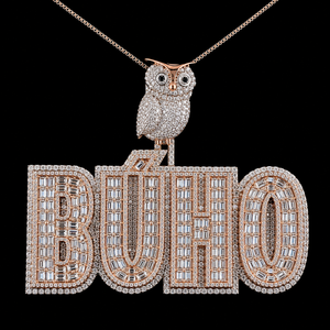Pendentif Lettre Personnalisé en Moissanite, Bijoux Hip Hop, Pendentif Hibou BUHO Plaqué Or 14K avec Diamants Baguette pour un Cadeau Spécial - Product Image 5