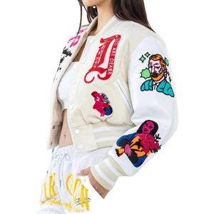 Veste universitaire en tricot brodée pour femmes 2025, respirante, veste bomber de baseball d'hiver, streetwear, design artistique, laine, cuir - Product Image 2