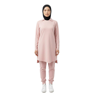 Pakaian Olahraga Wanita Sederhana Set 2 Potong Ramah Lingkungan Cepat Kering UPF50+ Busana Islami Pakaian Gym Anti-Bakteri Ringan