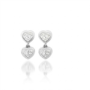 Fashion Drop Earrings 14K Solid Gold Custom Wholesale Fashion Jewelry Silver 925 Double Bezel Setting Duo Heart Drop Earring - Product Image 5