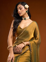 Saree Campuran Sutra Emas Bordir Tepi Blus Tanpa Jahitan Pakaian Pernikahan Tradisional India Wanita Panjang Menyentuh Lantai Cepat Kering Semua Ukuran