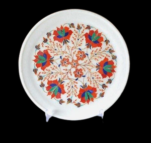Assiette de service décorative en marbre faite à la main, motif floral incrusté, art Pietra Dura, pierre de luxe pour la décoration intérieure, héritage d'Agra - Product Image 1