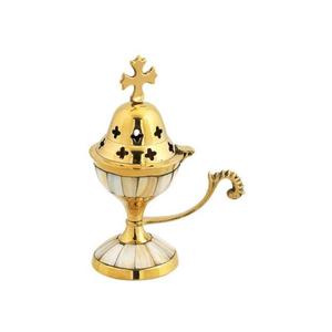 Handmade Brass Religious <b>Incense</b> Burner with Cross Top and Floral Design for Church Use Silver & Gold Finish Bakhoor Burner - Product Image 3