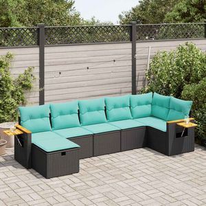 Set di divani da giardino in polyrattan nero da 7 pezzi con cuscini - Product Image 1