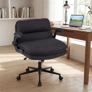 Sedia da Ufficio Criss Cross con Altezza Regolabile, in Ecopelle Grigia, Braccioli Ribaltabili e Funzione Dondolo - Product Image 3