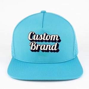 Wholesale 5 Panel Baseball Caps Perforated Custom Embroidery Logo Waterproof Golf <b>Hat</b> With Rope <b>Flat</b> Bill For Man And Woman - Product Image 1